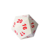 A white D20 polyhedral dice showing the number 20 on one face.