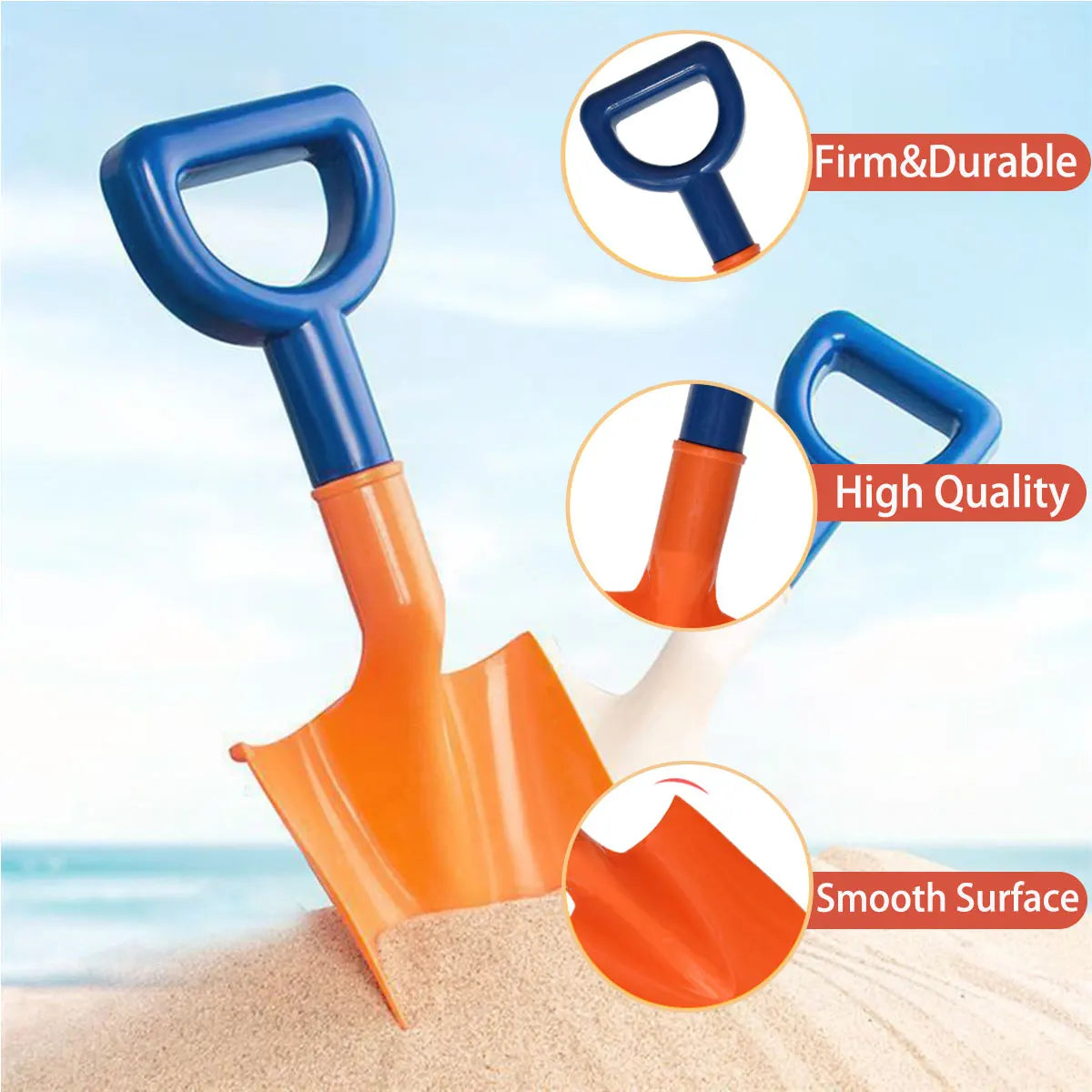 Blue and orange kids excavator digging toy for sand and snow with firm, durable, high quality, and smooth surface features