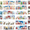 A collection of Christmas themed nail art stickers featuring Santa Claus, snowmen, reindeer, and festive holiday scenes.