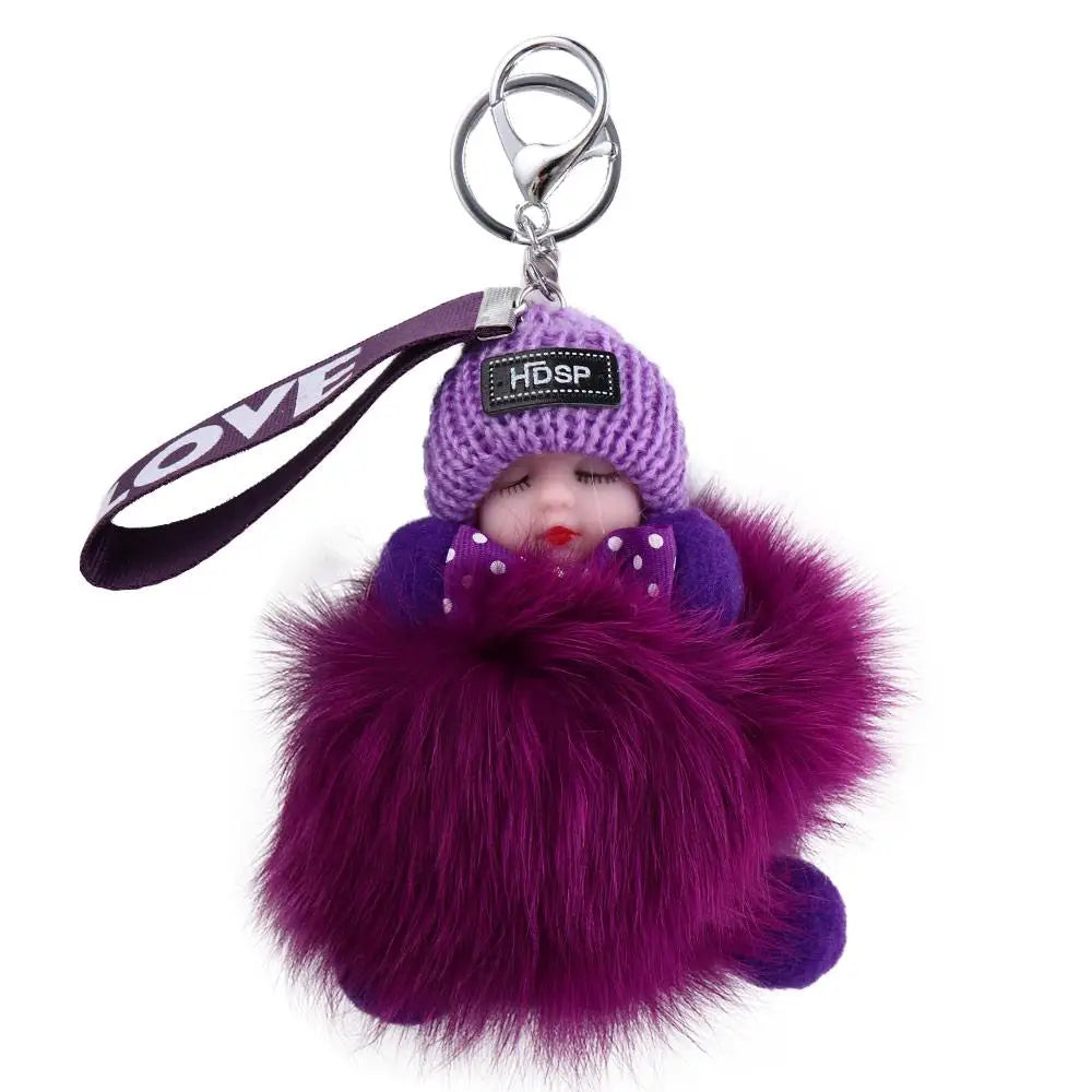 Kawaii Plush Keychain with Sleeping Baby Design