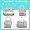 A multi-angle presentation of a gray Toniebox travel case with an adjustable strap, showing various views.