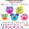 A collection of colorful moldable dog face squishy stress relief toys and multiple face pieces.
