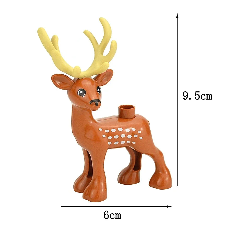 A terracotta-colored zoo animal building block set featuring a deer with antlers and white spots.