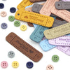 A collection of 20 leather-style handmade with love tags in various colors and shades for crafts and sewing projects.