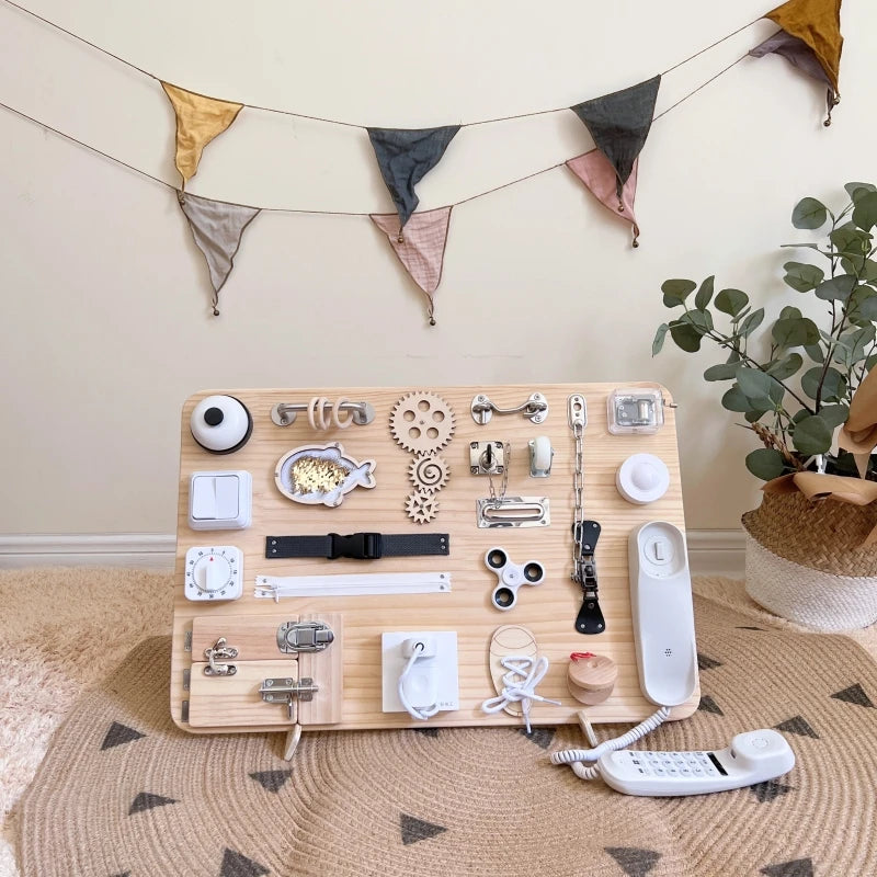 Montessori Wooden Busy Board Parts DIY Sensory Activity Set