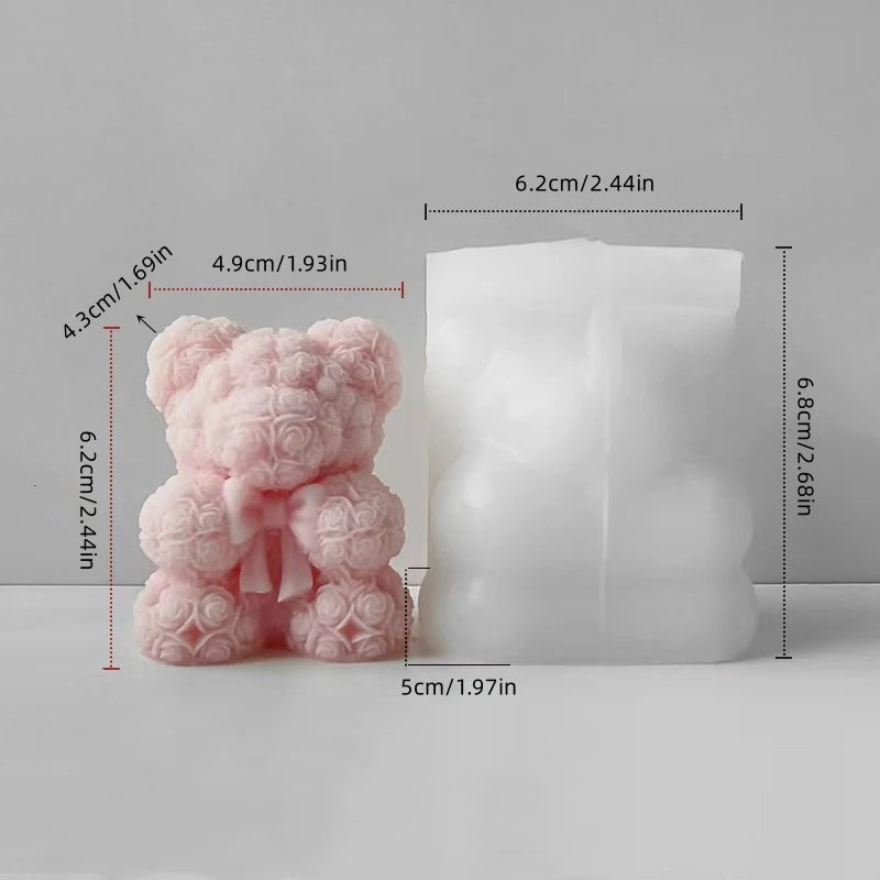 3D Rose Love Bear Silicone Mold for Candles, Soap, and Resin Crafts