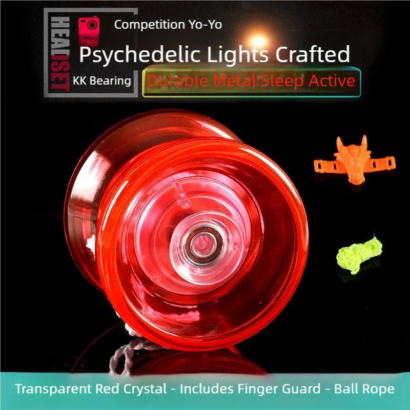 Transparent red crystal yo-yo with a finger guard and ball rope