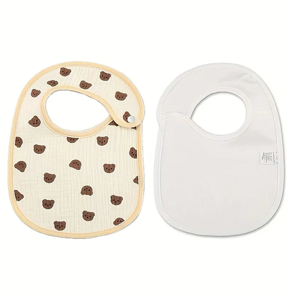 Baby Cotton Gauze Bibs with Waterproof Backing (2-Pack)