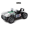 A black and white police helicopter and SWAT carrier vehicle building blocks set with 91 pieces.