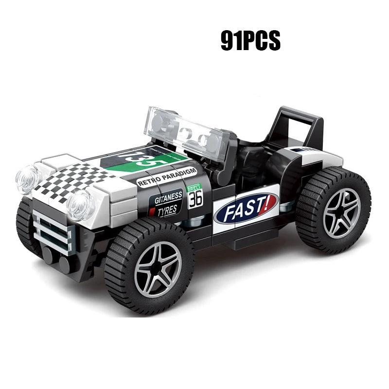 A black and white police helicopter and SWAT carrier vehicle building blocks set with 91 pieces.