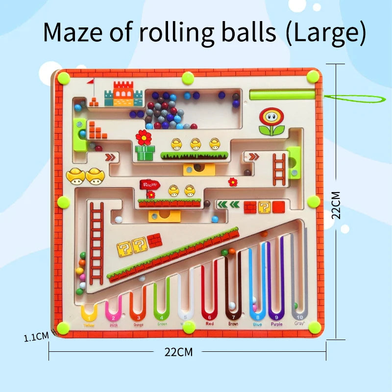 A large magnetic maze puzzle board for kids featuring colorful beads and obstacles.