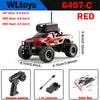 Red WLtoys 6407-C RC monster truck with FPV camera and live video display