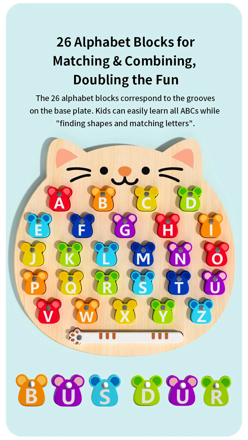 Wooden Cat & Mouse Letter Puzzle – Fun Alphabet Learning Toy for Kids