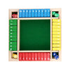 Wooden shut the box dice game featuring numbered wooden blocks and dice in a wooden frame