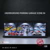 1:64 scale LED light-up underground parking garage diorama featuring diecast cars.