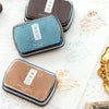 Display of three vintage craft oil-based ink pads in dark glass containers, showing shades of blue, yellow, and brown.