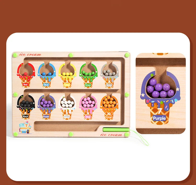 Magnetic Color Sorting Maze Board – Montessori Wooden Toy for Counting & Fine Motor Skills