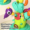 A colorful bird feeding magnetic adsorption catcher toy featuring plastic cactus shapes.