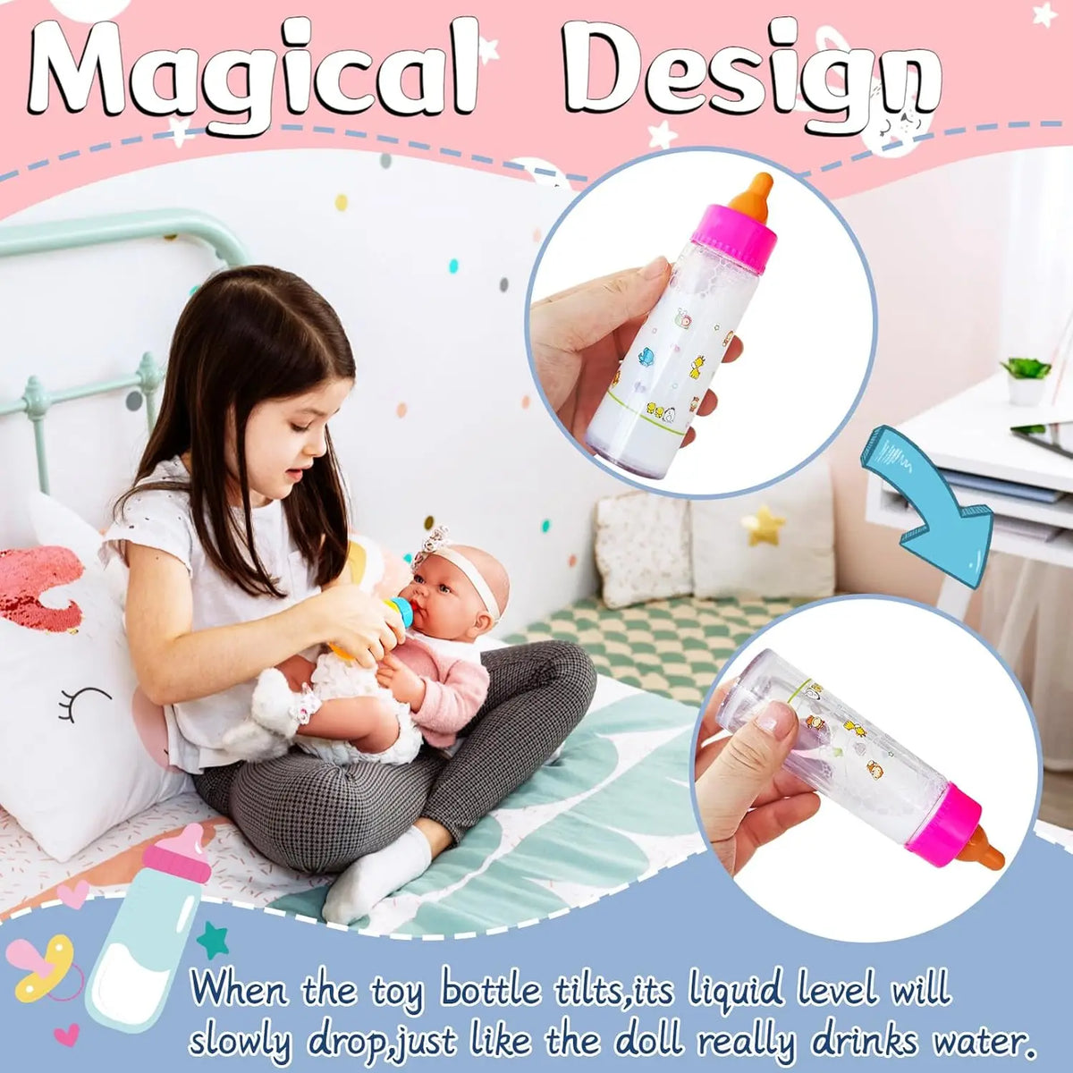 Magic Disappearing Milk Bottle Pretend Play Set for Dolls