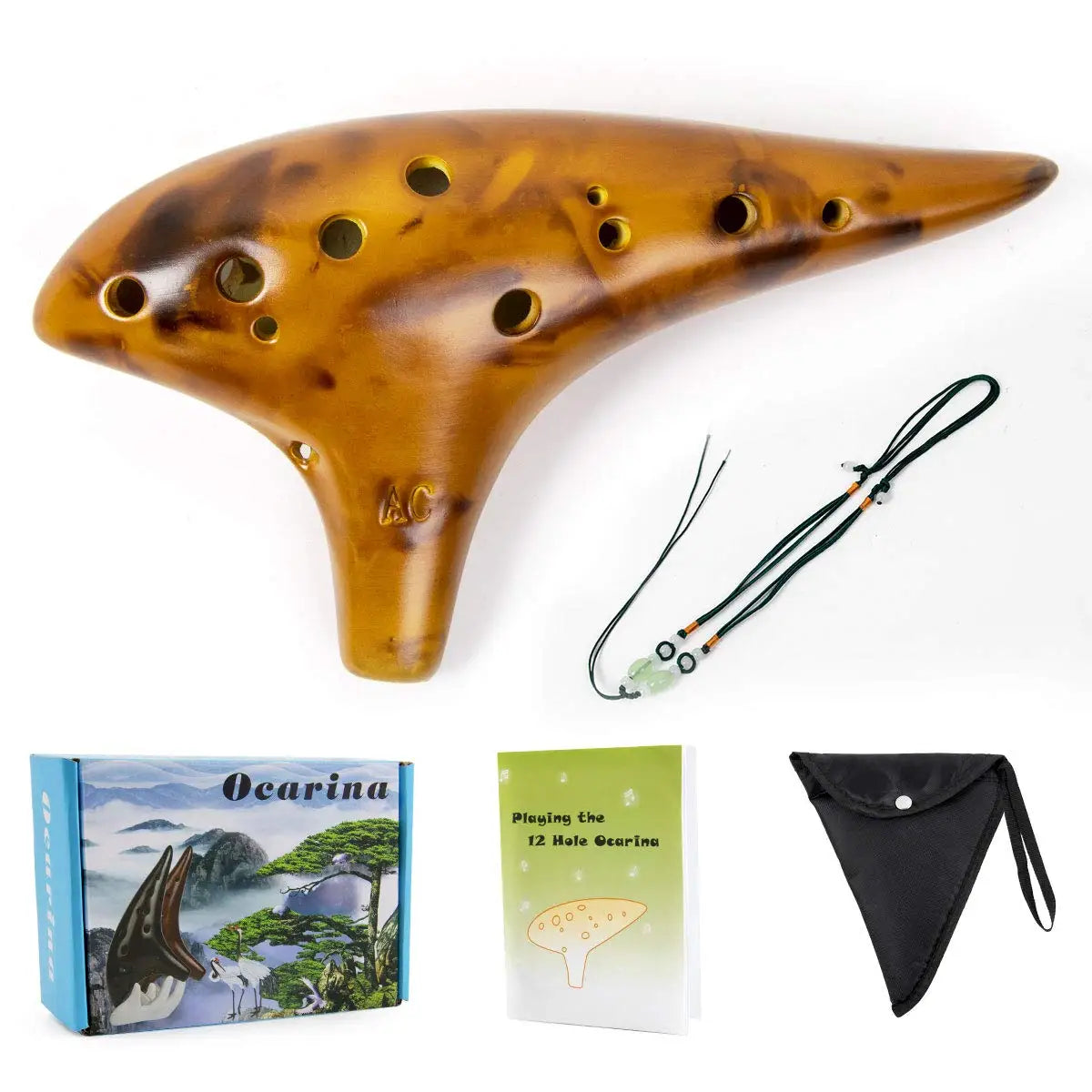 12-Hole Ceramic Ocarina in Alto C with Songbook and Carry Bag