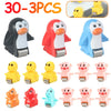 A set of 30 animal racing car climb stairs toys with an electric track slide featuring various colored animals like penguins,