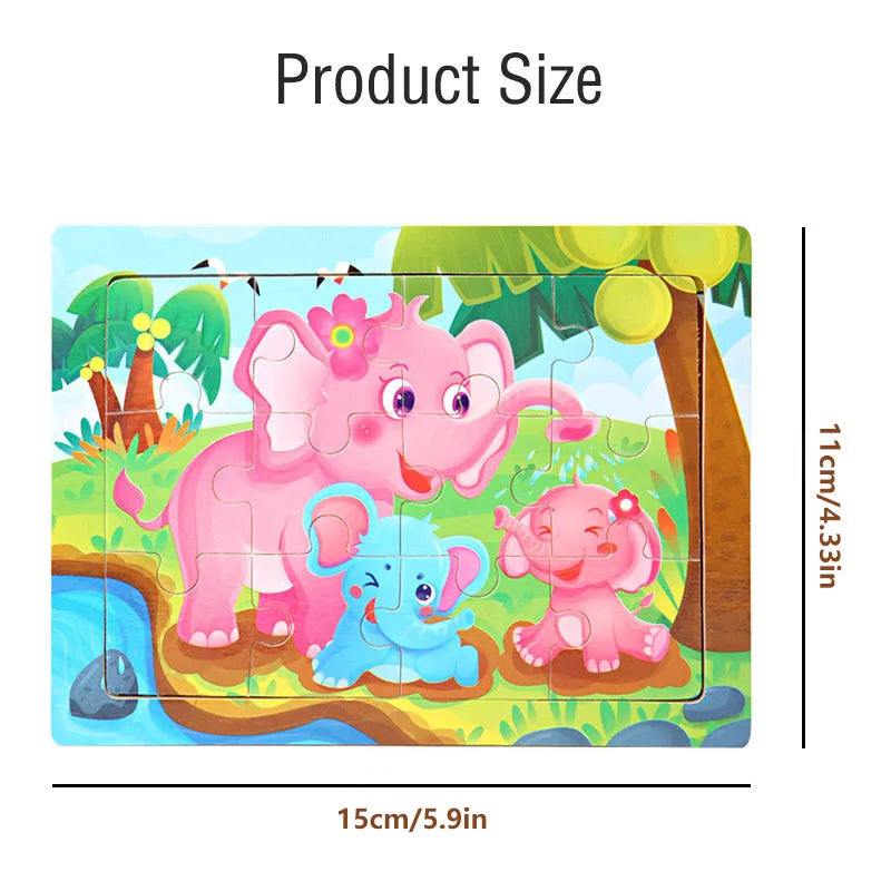 Wooden Animal Jigsaw Puzzles for Toddlers (Set of 12)