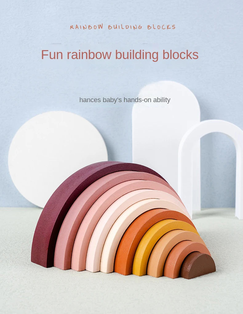 Wooden Rainbow Arch Building Blocks - Montessori Stacking Toy for Kids