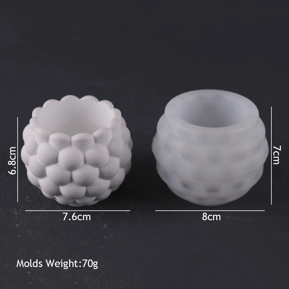A white silicone mold for making vases and planters, shown in two views with dimensions.