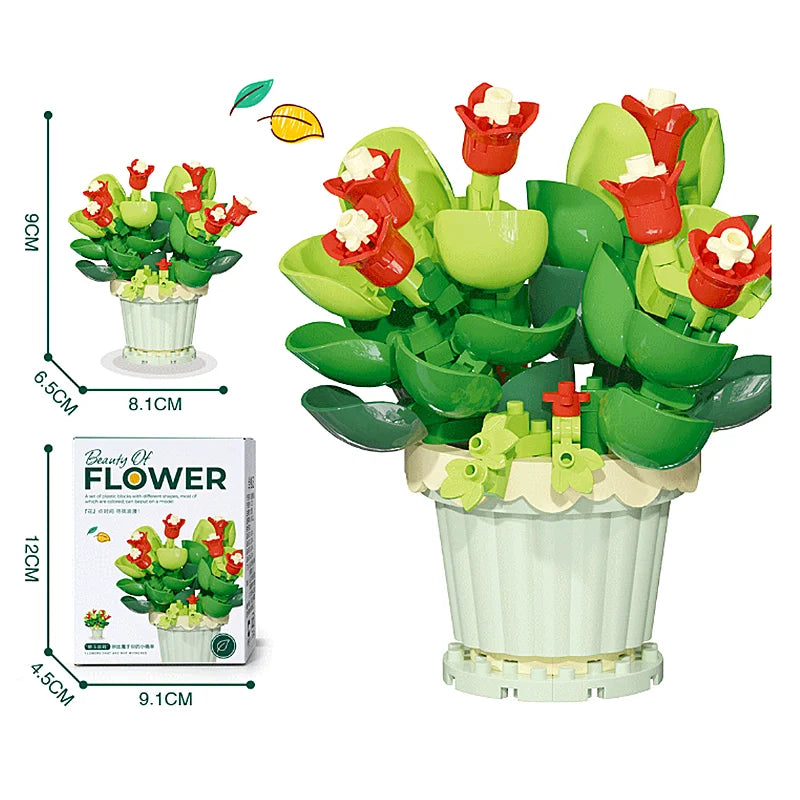 Building Block Flower Pot Set – Roses, Sunflowers & Carnations