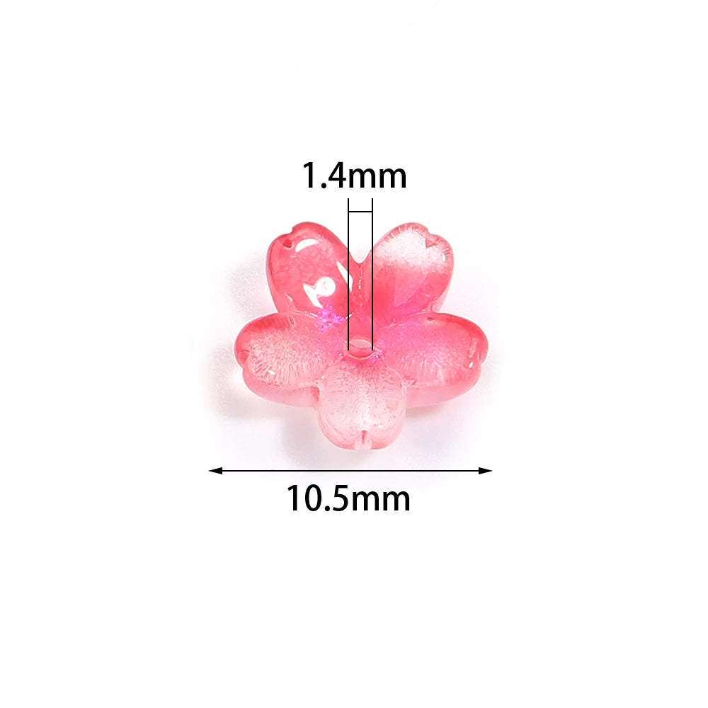 Pink glass bead shaped like a cherry blossom flower with dimensions 1.4mm by 10.5mm