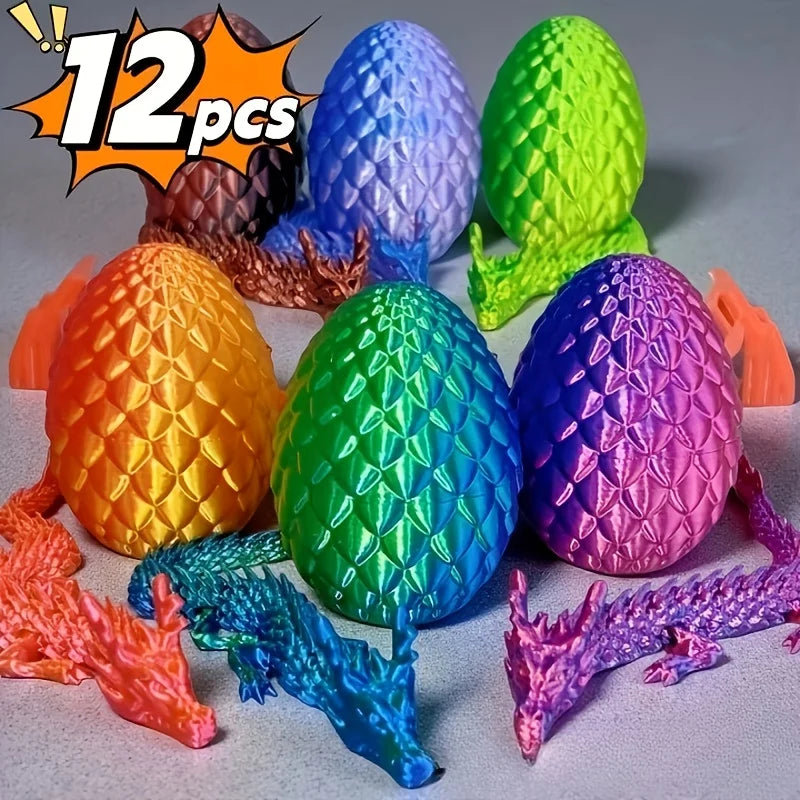 Set of 12 3D Printed Dragon & Egg Figurines