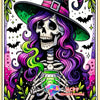 Diamond painting kit featuring a witch skull woman with purple hair and a pointed hat