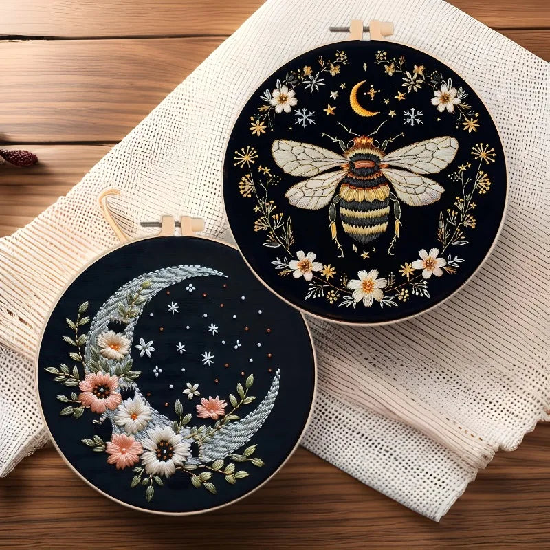 Butterfly & Moon Embroidery Kit with Floral Border