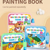 A set of reusable water painting books for kids featuring various animal characters and tools.