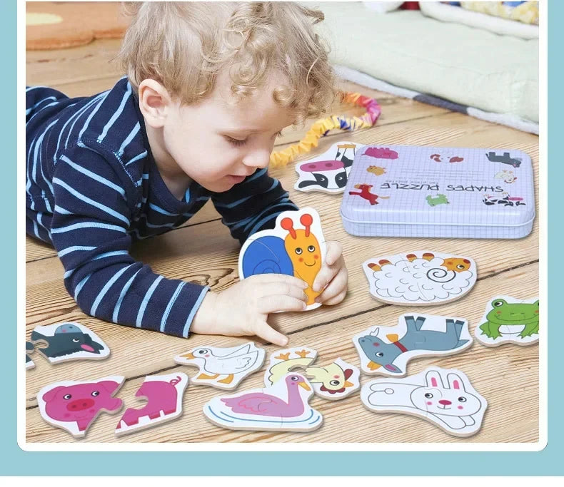 Montessori Wooden Animal Puzzle Set with Storage Box