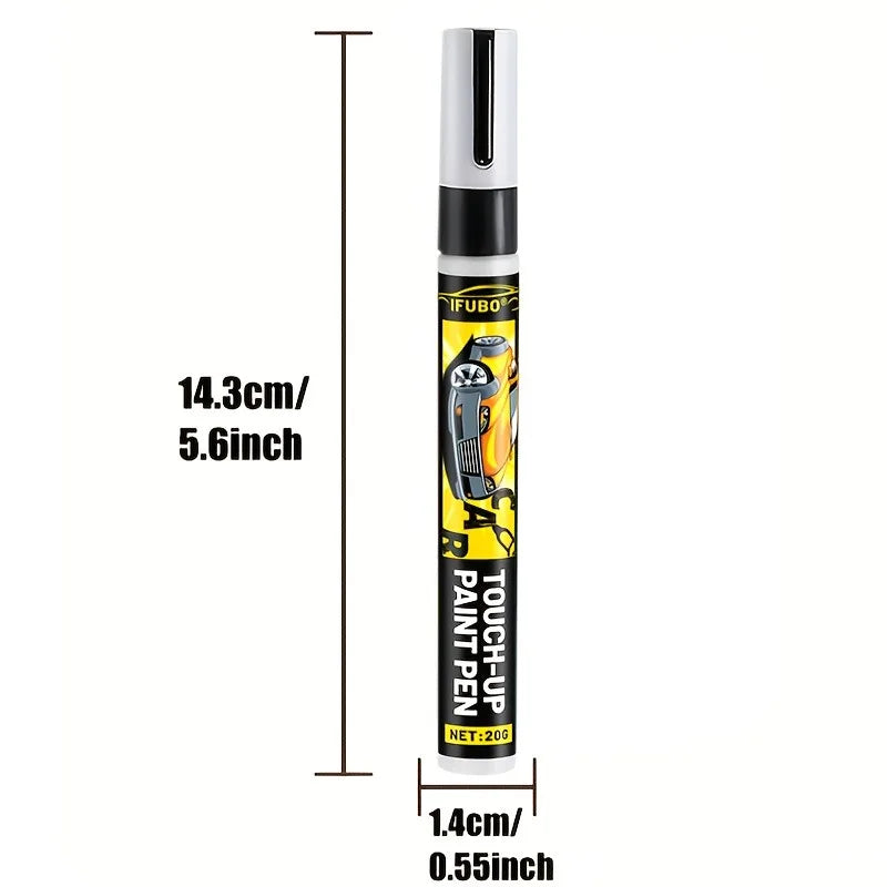 A vertical shot of a yellow Car Paint Repair Pen with a black cap and gold-colored body.
