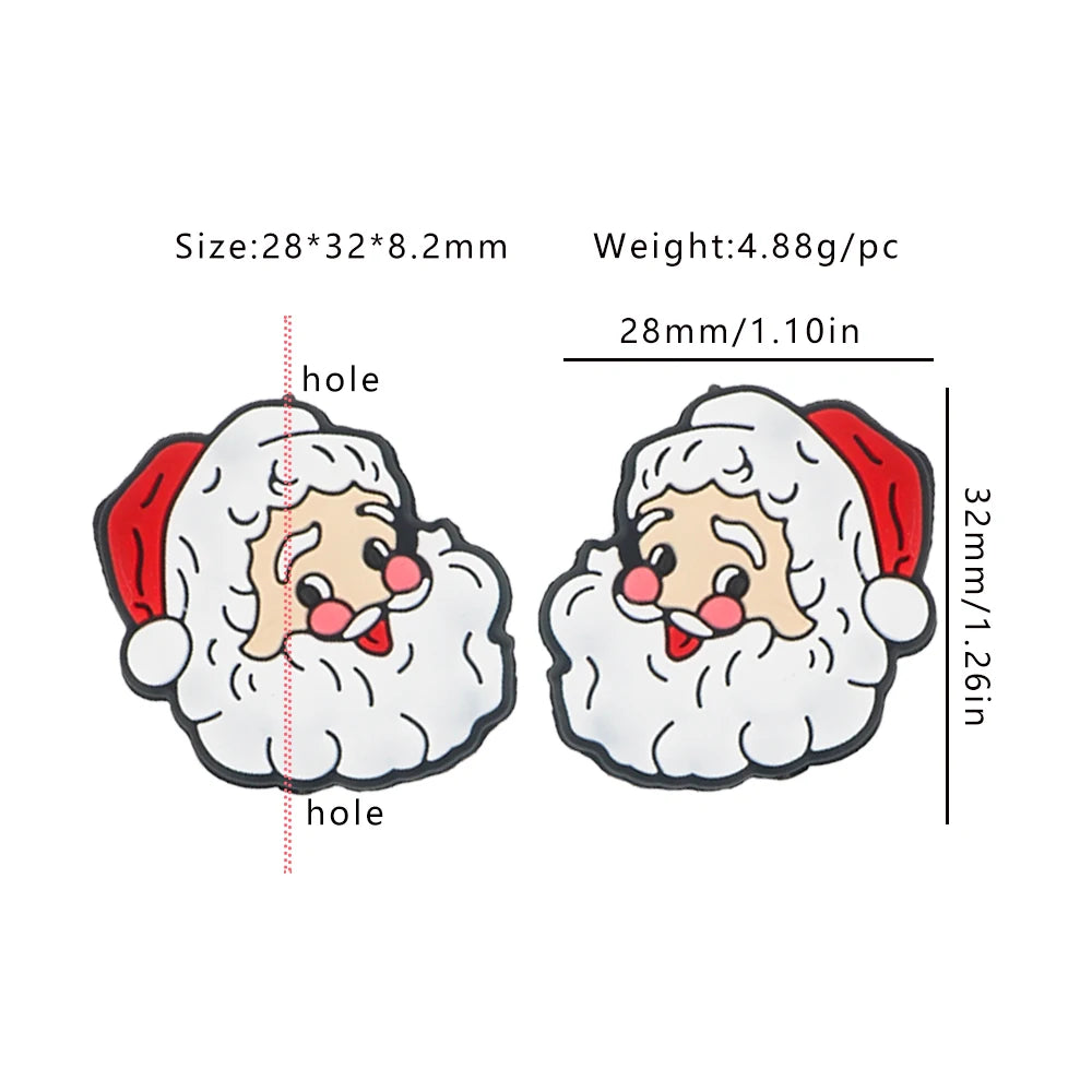 A festive Christmas silicone bead shaped like Santa Claus with a white beard and red hat.