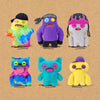 A collection of nine plush toys featuring funny ugly monster characters in various colors and styles.