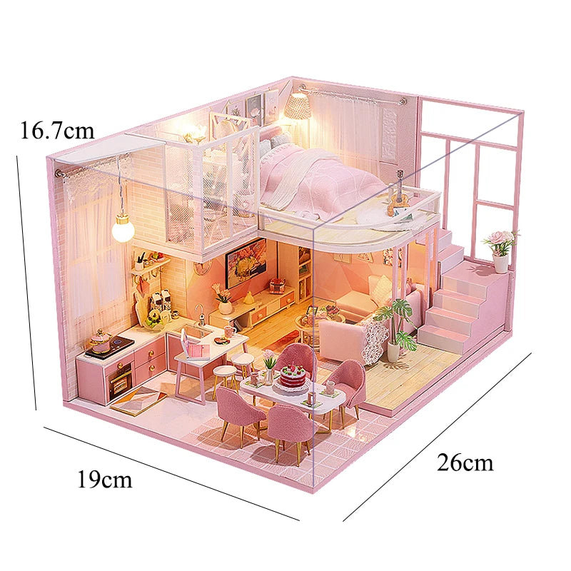 DIY Wooden Dollhouse Kit with Miniature Furniture – 3D Puzzle Craft Set