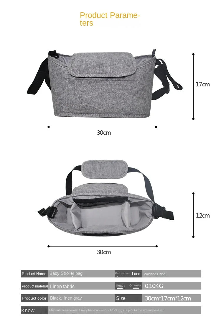 Large-Capacity Stroller Organizer Bag with Cup Holders