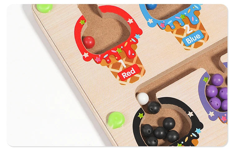 Magnetic Color Sorting Maze Board – Montessori Wooden Toy for Counting & Fine Motor Skills