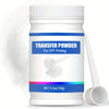 A white jar of transfer powder for DTF printing with a measuring spoon beside it.