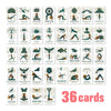 A deck of 36 yoga pose affirmation cards featuring various poses like Peacock Pose, Lotus Pose, and Bridge Pose.
