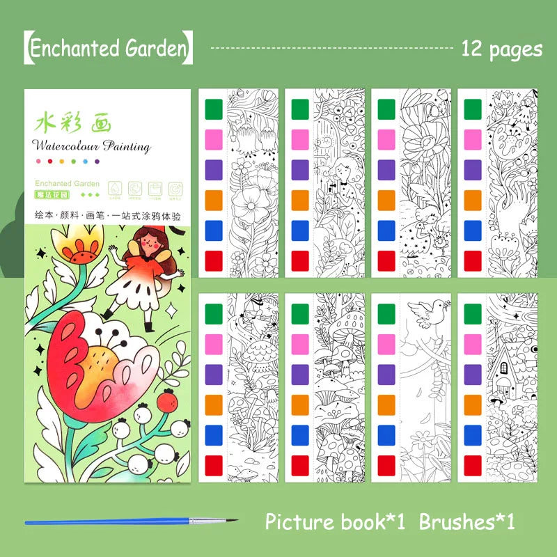 Watercolor Painting Book with Brush — Portable Art Kit for Kids