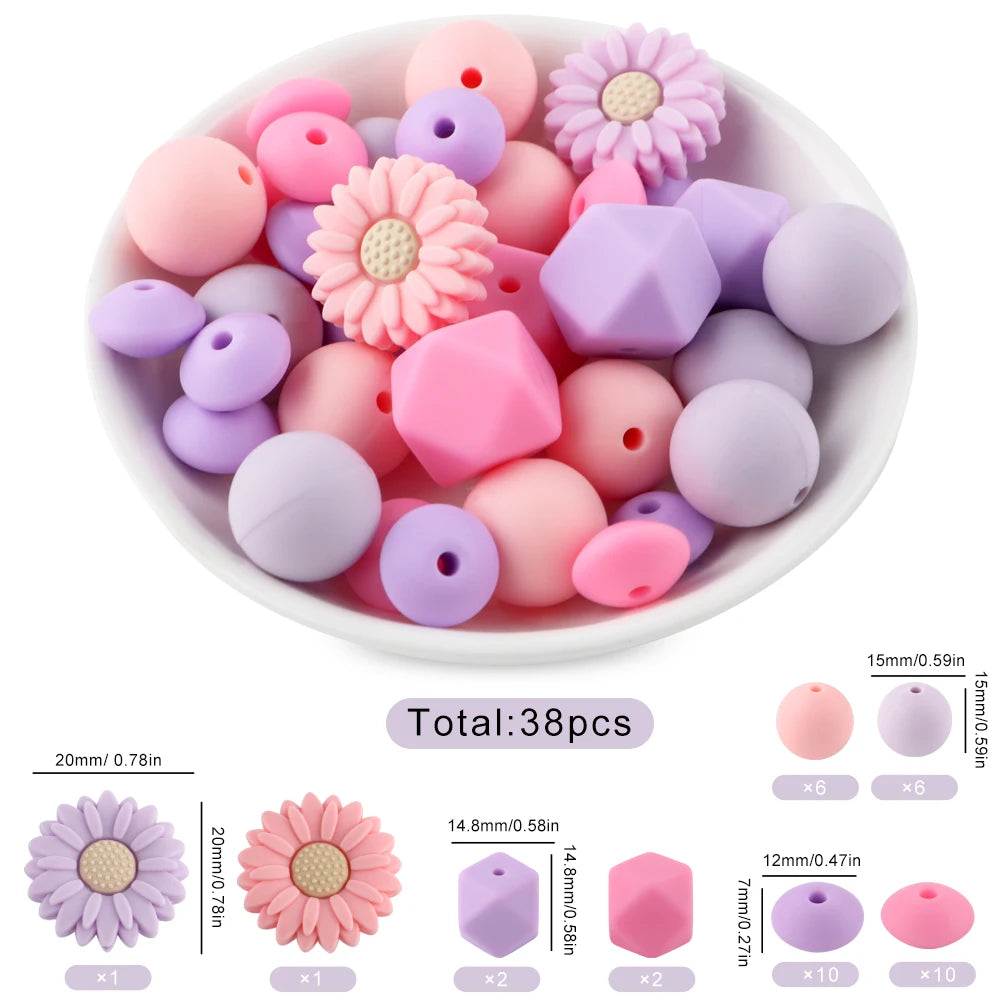 Silicone Focal Beads Set with Flower & Leaf Shapes for Jewelry Making