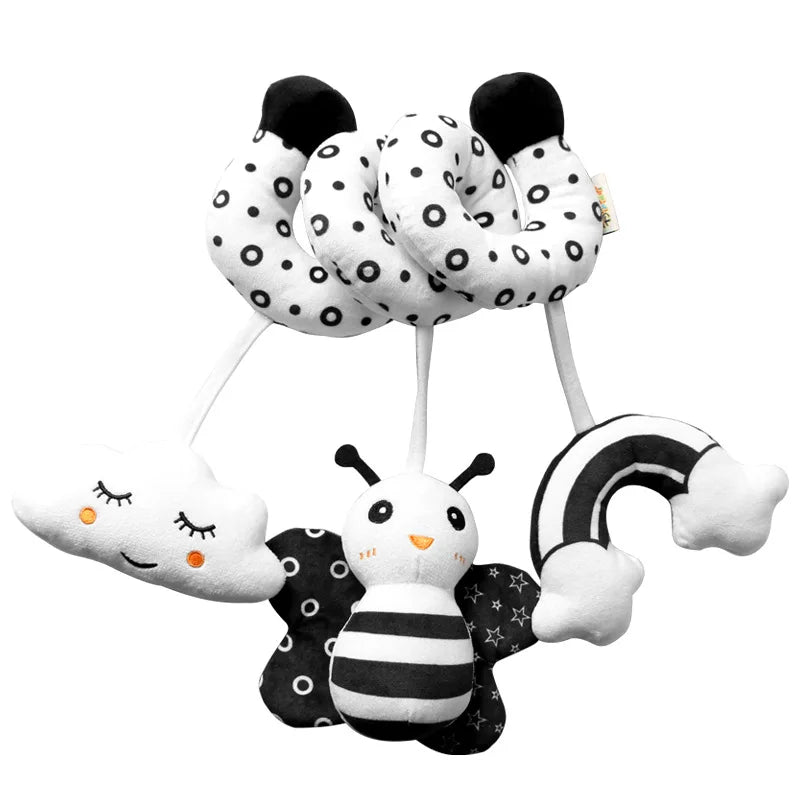 Black and White Animal Hanging Toys for Baby Car Seat and Stroller