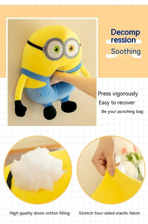 Yellow Minions plush doll demonstrating soothing features and high quality down cotton filling