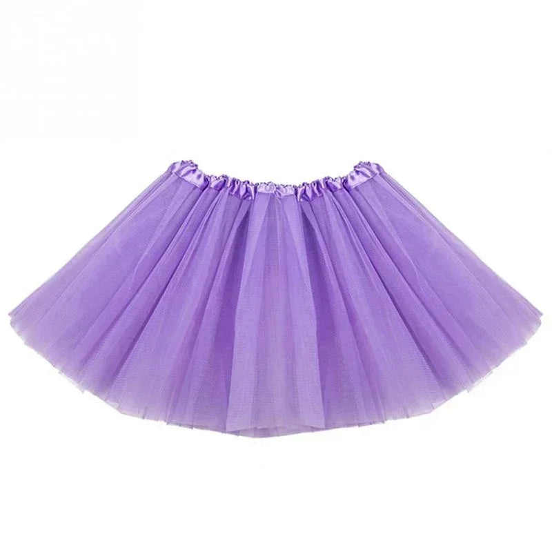 Purple three-layer tutu skirt for girls with a ruffled waistband