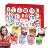 A red box containing a 24-day Christmas slime advent calendar with numbered treats and candies.