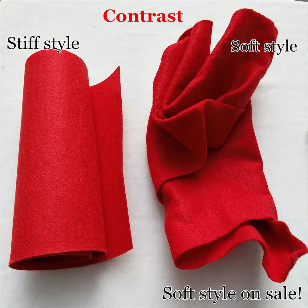 A comparison of stiff and soft red felt fabric rolls, demonstrating different styles for DIY crafts.